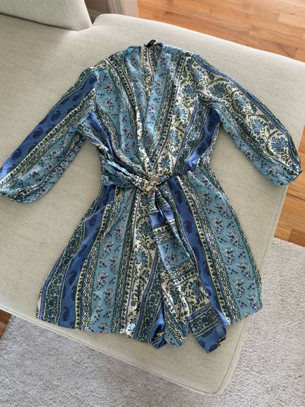 Zara Blue Green Paisley Printed Romper